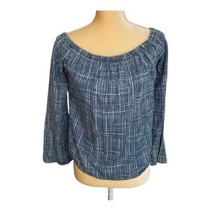 Cloth & Stone Chambray Grid Blue Off‎ The Shoulder Top Size XS